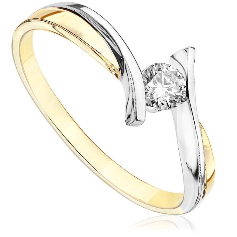 Pierścionek zaręczynowy Roso z diamentem z białego i żółtego złota